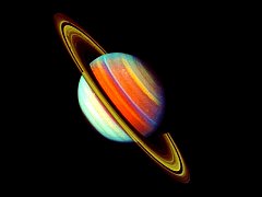 Saturn, False Color, from Voyager 2, 1981